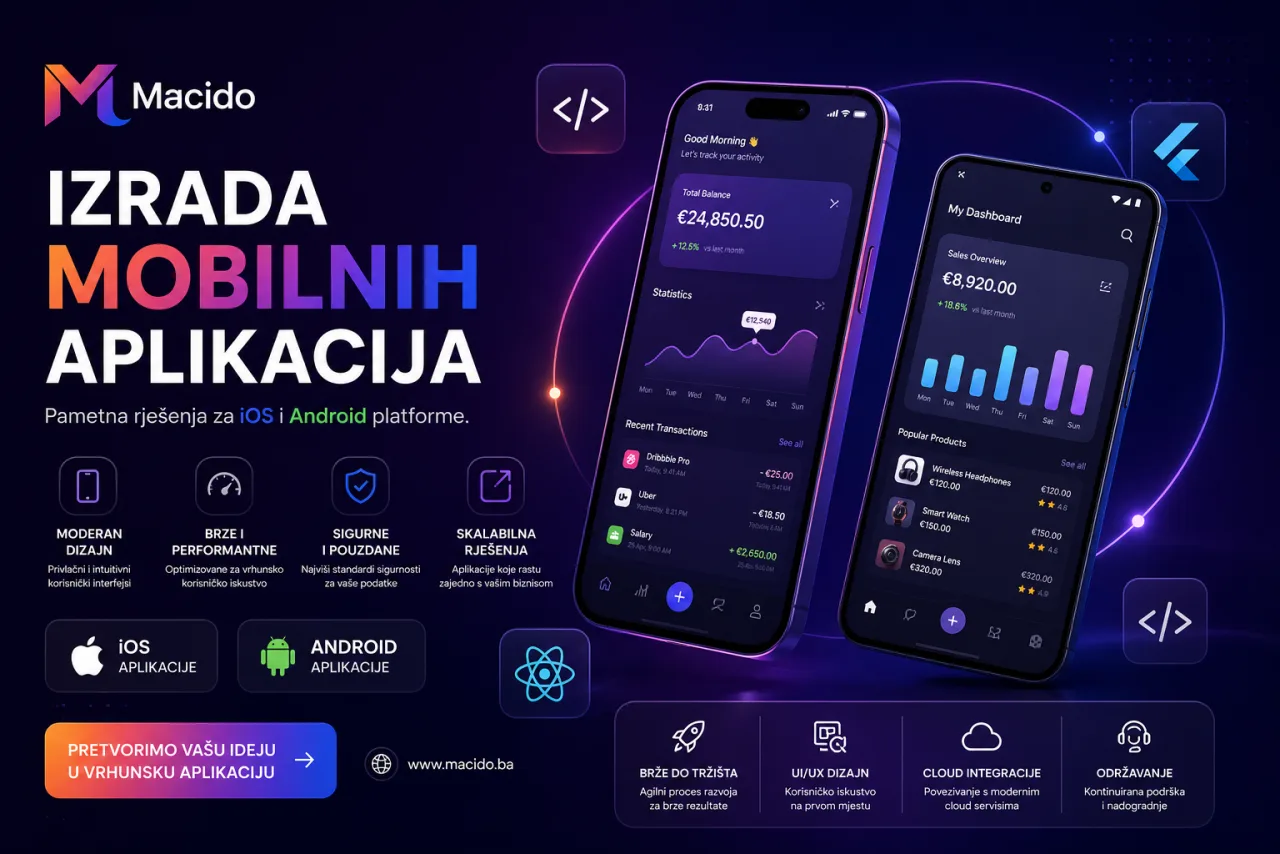 Mobilne aplikacije — iOS, Android, cross-platform u Bosni i Hercegovini — macido tim